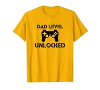 Dad Level Unlocked Gamer Dad New Father Achievement Funny T-Shirt, Men, Golden Yellow, Large