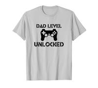 Dad Level Unlocked Gamer Dad New Father Achievement Funny T-Shirt, Men, Silver Grey, X-Large