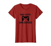 Dad Level Unlocked Gamer Dad New Father Achievement Funny T-Shirt, Women, Cranberry Red, Medium