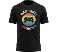 Dad Level Unlocked Mens T Shirt Gamer Dad Fathers Day Gaming Top Soon to Be Daddy Tee Gifts, L, Black