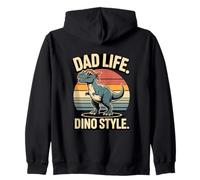 Dad Life Dino Style Retro T Rex Fatherhood Zip Hoodie
