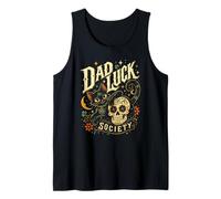 Dad Luck Society Black Funny Cat Skull Spooky Halloween Tank Top