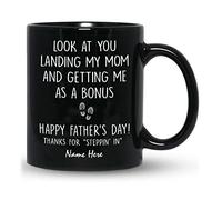 Dad Mug Look at You Landing My Mom and Getting Me As A Bonus Funny Step Dad Gifts from Daughter Son Kids Fathers Day Birthday Gifts for Dads Bonus Dads Custom Mug Mug Gift for Men 11 Oz Coffee Mug