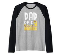Dad of A Warrior Childhood Cancer Gold Ribbon Raglan Baseball Tee