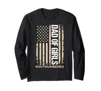 Dad of Girls Outnumbered Distressed US Flag Fatherhood Long Sleeve T-Shirt