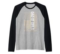 Dad of Girls Outnumbered Distressed US Flag Fatherhood Raglan Baseball Tee