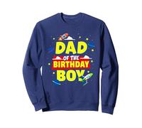 Dad Of The Birthday Astronaut Boy Outer Space Theme Party Sweatshirt, Adult Unisex, Navy Blue, Large