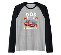 Dad of The Birthday Boy Fire Truck Firefighter 1St Party Raglan Baseball Tee