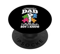 Dad Of Toughest Boy Funny Autism Awareness Autistic Graphic PopSockets Swappable PopGrip