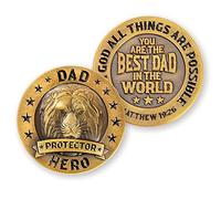 Dad Protector Hero Challenge Coin, Christian Gift for Fathers from Daughter or Son, Religious Men's Birthday Gift Ideas, Best Dad in The World EDC Coin, Collectible Pocket Gift for Dads