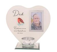 Dad Robin Heart Glass Memorial Remembrance Photo Frame with Tealight Holder Robins Appear When Loved Ones Are Near