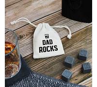 Dad Rocks Whiskey Stones with Cotton Drawstring Bag & 4 Soapstone Ice Cubes Whiskey Stones, Father's Day, Birthday Gift for Him, Dad, Daddy