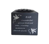 Dad Slate Grey Memorial Flower Vase - Dove & Diamante Detail Grave Plaque Tribute