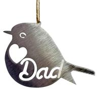 Dad Stainless Steel Robin with Heart Hanging Ornament Gift. 11cm x 7cm. Suitable for Home or Garden and as a memorial piece