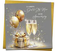 Dad & Step Mum Wedding Card - Gold Champagne - Happy Wedding Card, Golden Marriage Congrats Greeting Card