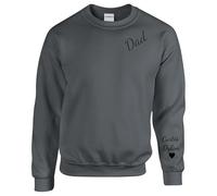 Dad Sweater Personalised, Custom Dad Jumper with Names, Daddy Kids name on Sleeve Sweatshirt Dark Heather