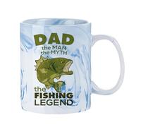 Dad The Man The Myth The Fishing Legend Mug - Funny Fishing Gift for Dad, 11oz Marble Elegance Ceramic Coffee Mug. (Blue)