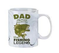 Dad The Man The Myth The Fishing Legend Mug - Funny Fishing Gift for Dad, 11oz Marble Elegance Ceramic Coffee Mug. (Grey)