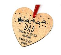 Dad Thinking Of You This Christmas Always In Our Hearts Memory Christmas Bauble Oak Effect Heart Memorial Xmas Tree Decoration
