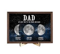 DAD WE LOVE YOU TO THE MOON AND BACK Personalized Moon Phase Art Frame Plaque,Custom Real Moon Phase Picture Sign with Name Date,Fathers Day Birthday Gifts for Dad Grandpa Home Decor