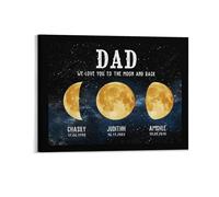 DAD WE LOVE YOU TO THE MOON AND BACK Personalized Moon Phase Canvas Frame,Custom Real Moon Phase Canvas Poster with Name Date,Fathers Day Birthday Gifts for Dad Grandpa Home Decor
