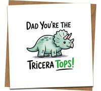 Dad You're the Tricera Tops! Funny Dinosaur Fathers Day Card, 145mm x 145mm Square, Blank Inside, Cute Triceratops Pun Birthday Card for Dad with Kraft Envelope