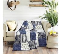 DaDa Bedding Premium Navy Blue Patchwork Quilted Lap Throw Blanket Collection, Cottage Style Cotton Throw - 50" x 60" - Ideal for Sofa or Bed