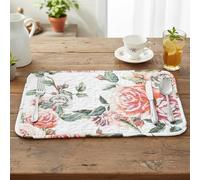 DaDa Bedding Romantic Roses Floral Dining Table Placemats - Set of 4-Pieces Quilted Cotton Garden Cottage Pink Red Blossoms Garden - Lovely Decorative Kitchen Tea Time Mats - 13” x 19”
