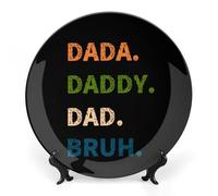 Dada Daddy Dad Bruh Printed Bone China Decorative Plate Ceramic Decorative Plate with Display Stand for Home Wall Decor