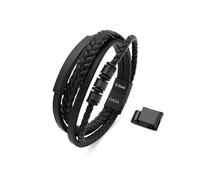 Dada Gioielli - Bracelets for Men - Multilayer Leather Bracelet - Hypoallergenic Stainless Steel in Gold or Black Satin Finish, Braided Genuine Leather Chain, 21 cm, Adjustable with