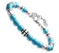 Dada Gioielli Men's Bracelet in Natural Stone 6 mm, Onyx, Sodalite, Tiger's Eye, Black Obsidian, Red Jasper, Turquoise - Very Resistant Bracelet (Turquoise)