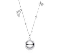 Dada Gioielli - Pregnancy Angel Caller Necklace - Pregnant Woman's Gift - Bell Calling Angels and Foot 2 Hearts, Nickel Free Stainless Steel Rosary Chain, 31 to 39 inch