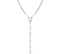 Dada Gioielli - Rosary Necklace for Men & Women - Silver & Black Stainless Steel Beads, Modern Design with Miraculous Madonna Medal and Cross.