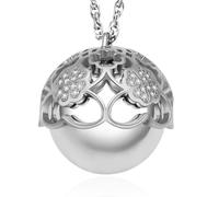 Dada Gioielli - Women's Pregnancy Announcement Necklace with Angel Calling Bell and Four Clover - Premaman Gift, 35in Chain, Silver, Rhodium-plated brass Silver