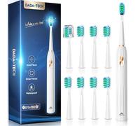 DADA-TECH Electric Toothbrush Adults Kids, Sonic Toothbrush Rechargeable with 9 Reminder Heads, 5 Cleaning Modes, 2-Minute Timer, 40000 VPM Ultrasonic Toothbrush (White)