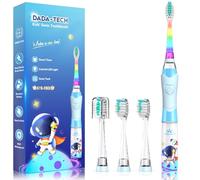 Dada-Tech Kids Electric Toothbrush 3-5-6-12, Toddler Toothbrush Girls Electric Toothbrush with Timer Rainbow LED Light Up Sonic Battery Powered Junior Childrens Tooth Brush(Astronauts Blue)