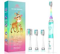 Dada-Tech Kids Electric Toothbrush with Timer Rainbow LED Light Up Sonic Battery Powered Junior (Green Giraffe)