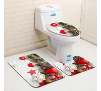 DadaA Christmas Toilet Seat Cover and Mat Bathroom Set, Christmas Bathroom Decorations 3pcs per set (F)