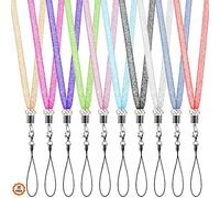 Dadabig 10 PCS Glitter Lanyard Strap, Crystal Neck Strap Bling Cellphone Necklaces Lanyards for ID Card, Cell Phone or Keys, 10 Colors
