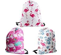 Dadabig 3 Pack Drawstring Bag, 3D Print Flamingo Drawstring Gym Backpack Sackpack Cinch Tote for Gym Sport or Travel Storage, 39x32cm, 3 Colors