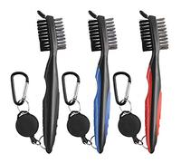 Dadabig 3 Pack Golf Club Brush Groove Cleaner, Dual Sided Nylon and Steel Brush with Spike Ergonomic Design Retractable Zip-line Aluminum Carabiner for Cleaning Club Face and Groove, 3 Colors