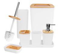 Dadabig 7-Piece Bathroom Set, Bathroom Accessory Set, Bamboo, Luxury Modern Bathroom Set, Rubbish Bin, Soap Dispenser, Sink Cup, Soap Dish, Toothbrush Holder, Toilet Brush Set, Dressing Table Tray