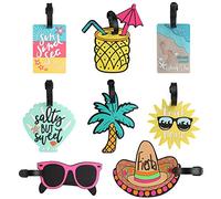 Dadabig 8 Pack Luggage Tags, PVC Luggage Tags for Suitcases Unique Beach Series Travel Tags for Luggage with Buckles and Name ID Card, 8 Styles