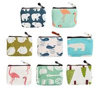 Dadabig 8 PCS Cartoon Canvas Coin Purse, Mini Handbag Coin Zip Purse Zipper Wallet Coin Pouch Canvas Change Cash Bag with Zipper for Cards, Keys, Cash, Headset and Lipstick, 8 Styles