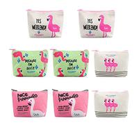 Dadabig 8 PCS Flamingo Coin Purse, Flamingo Handbag Cute Canvas Coin Purse Coin Zip Purse Zipper Wallet Pouch Canvas Change Cash Bag with Zipper for Cards, Keys, Cash, 4 Styles
