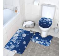 DADABULIU Bath Mat Snowflake Blue Winter Christmas for Bathroom Rugs Sets 3 Piece Shower Mats Memory Foam Non Slip Toilet Tub Floor Rug Soft Thick Light Luxury Absorbent Washable for Home Hotel Decor