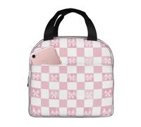 DADABULIU Lunch Bag Pink Check Bow Pattern Insulated Lunch Box Cooler Tote for Adults Student Boys Girls Women Men Work Office School Picnic Beach Reusable Lunchbox Over 3 Years Old