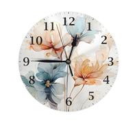 DADABULIU Wall Clock Flower Pastel Teal Orange Silent Non-Ticking 10 Inch Round Clocks Battery Operated Quartz Analog for Living Room Kitchen Bedroom Bathroom Office Home School Decor