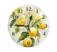 DADABULIU Wall Clock Lemon Watercolor Fruitt Silent Non-Ticking 10 Inch Round Clocks Battery Operated Quartz Analog for Living Room Kitchen Bedroom Bathroom Office Home School Decor
