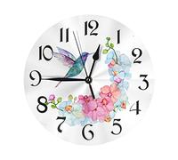 DADABULIU Wall Clock Spring Flower Humingbird Floral Silent Non-Ticking 10 Inch Round Clocks Battery Operated Quartz Analog for Living Room Kitchen Bedroom Bathroom Office Home School Decor